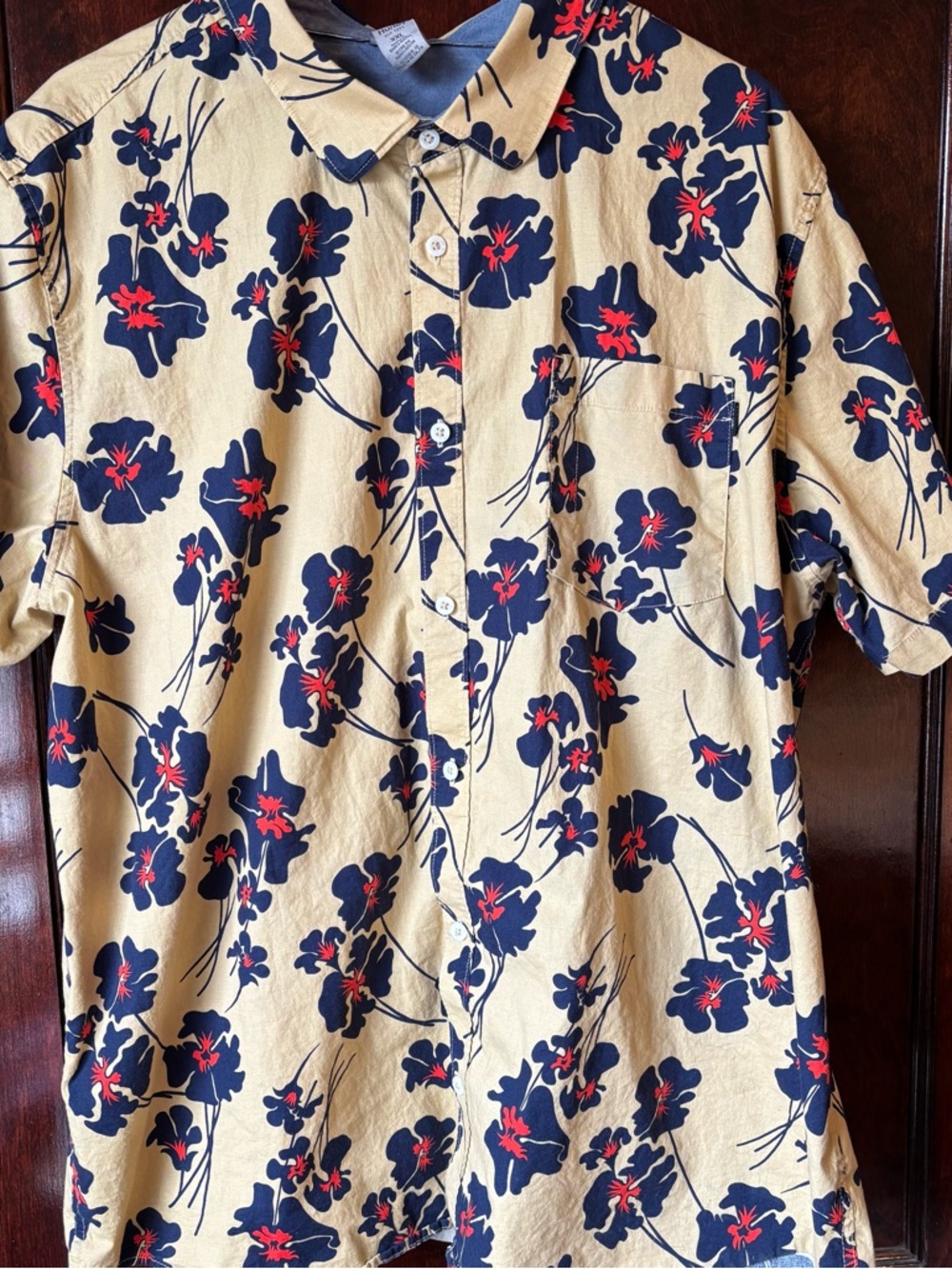 Hurley XXL Men’s Cotton Hawaiian Floral Button Shirt Tan/Blue/Orange 2XL
